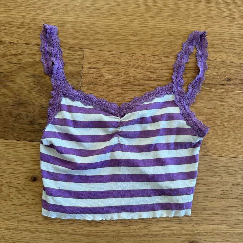 Eyeshadow Purple & White Striped Lace Trim Cami